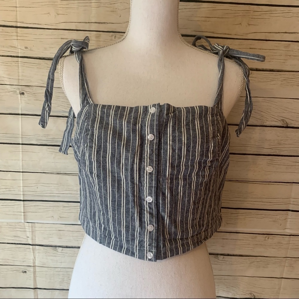 Forever 21+ Tie Strap Chambray Striped Crop Top